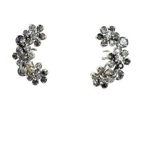 Vintage Cluster Crystal Rhinestone Climber Earrings Screw Back Clip On Silver